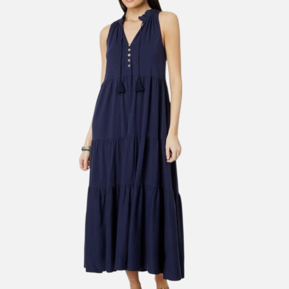 Lilly Pulitzer Malone Maxi Dress Women's Medium True Navy Blue Oversized